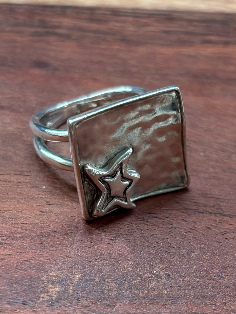 Silpada Retired Sterling Silver Hammered Square Star Statement Ring 925 Size 9